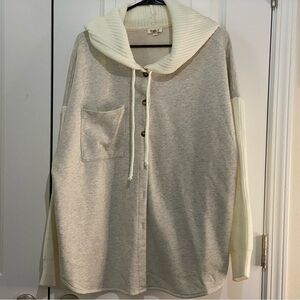 POL Cream and‎ Gray Cardigan with Hooded Design